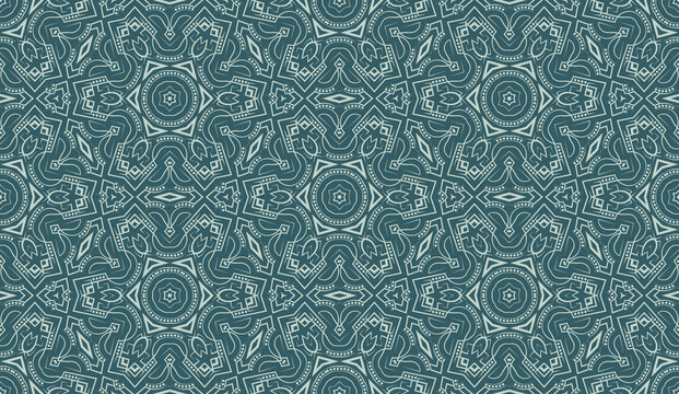 Oriental seamless pattern of lines and dots. Hexagonal symmetric ornament for wallpaper design.