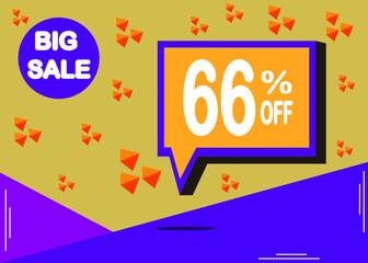 Sale banner template design with 66% off. Poster for great offer in orange and purple.