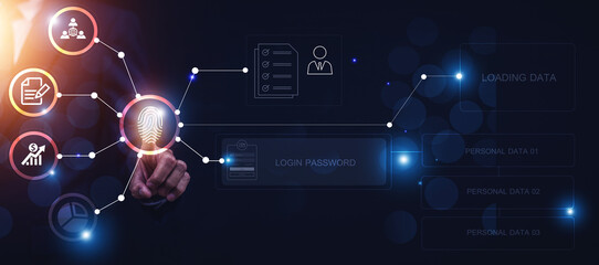 Businessman finger scan for unlock password for security information concept,