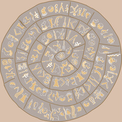 Ancient writing symbols of a vanished civilization.Greece, Crete, ancient Europe.