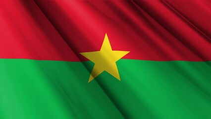 Close up realistic texture textile silk satin flag of Burkina Faso waving fluttering background. National symbol of the country. 5th of August, Happy Day concept. 3D animation 1080p Full HD
