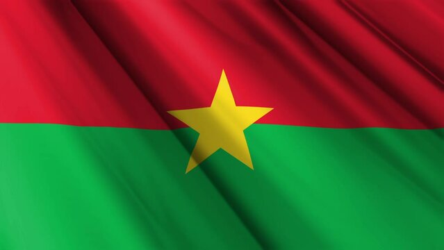 Close up realistic texture textile silk satin flag of Burkina Faso waving fluttering background. National symbol of the country. 5th of August, Happy Day concept. 3D animation 1080p Full HD
