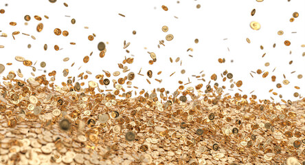 rain of gold euro coins on a white background.