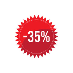 -35% promotional shopping round label discount badge design vector stamp isolated on white background