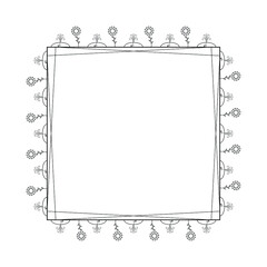 Abstract Black Simple Line Suqare With Leaf Leaves Frame Flowers Doodle Outline Element Vector Design Style Sketch Isolated Illustration For Wedding And Banner