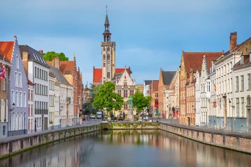 Fotobehang Brugge, or Bruges, Belgium. View of  Spiegelrei canal in the morning © bbsferrari