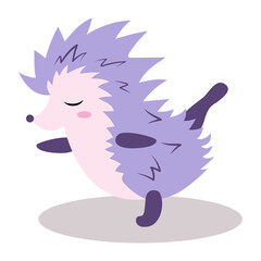 hedgehog meditation. Forest animals meditate. Animal yoga. Vector flat cute cartoon illustration
