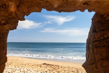 cliffs on a beach in the portuguese region of algarve 
