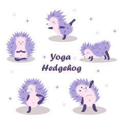 hedgehog meditation. Forest animals meditate. Animal yoga. Vector flat cute cartoon illustration © Елизавета Русинова