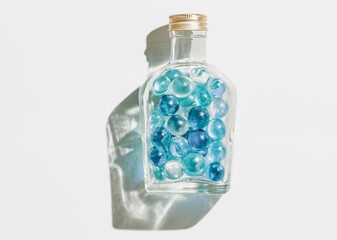 【夏】青色のビー玉とガラスボトル　フィルム風