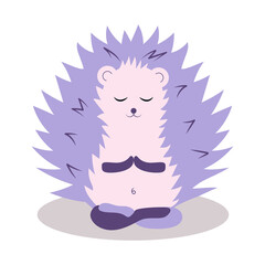 hedgehog meditation. Forest animals meditate. Animal yoga. Vector flat cute cartoon illustration