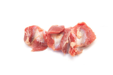 raw chicken gizzards on white background