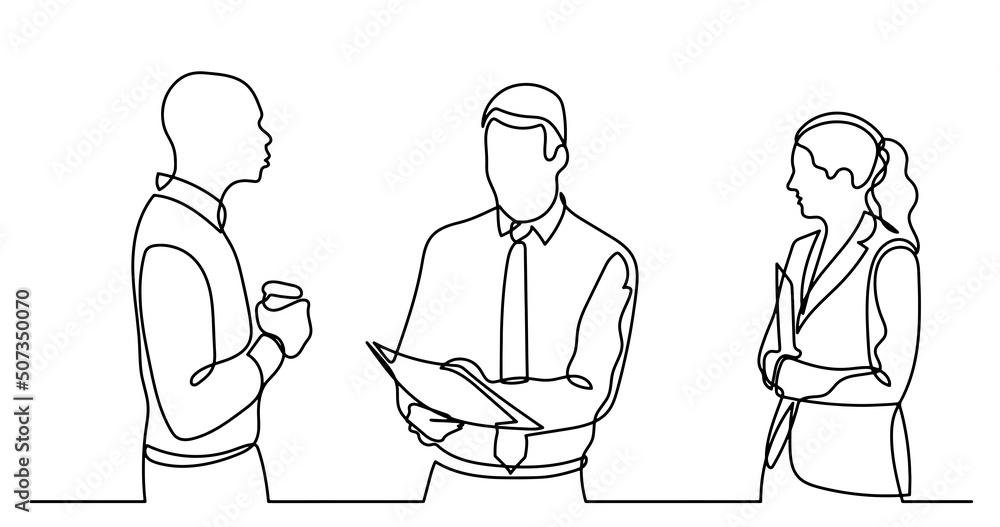 Wall mural continuous line drawing of business people talking - Wall murals