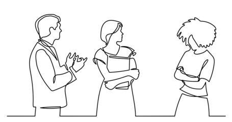 continuous line drawing of business people talking