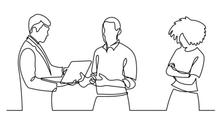 continuous line drawing of business people talking