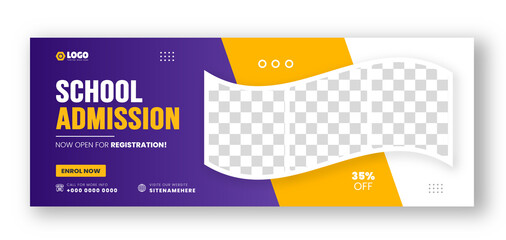 School admission social media cover design. back to school social media cover banner design. Back to school admission social media cover and web banner. school admission web banner