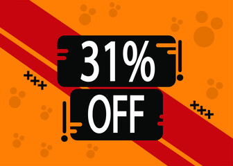 31% off for special sale, red and black squares with yellow background.