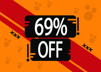 69% off for special sale, red and black squares with yellow background.