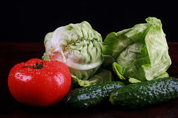 fresh vegetables in dewdrops in the studio