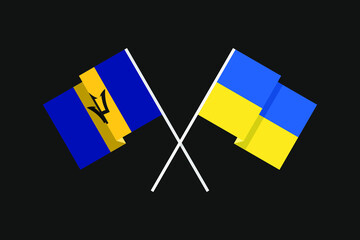 Flags of the countries of Ukraine and the Commonwealth of Barbados (South America, Caribbean) in national colors. Help and support from friendly countries. Flat minimal design.