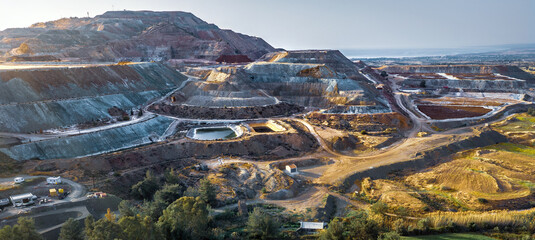 Panorama of Skouriotissa copper mine in Cyprus, industrial landscape