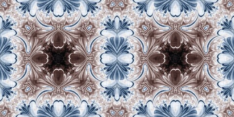 Dark indigo blu bandanna style tie dye border pattern. Seamless vintage ethnic silk home decor edging ribbon design. Masculine tape band. For modern vintage scarf and fashion decoration.