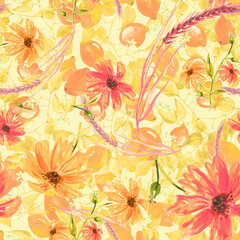 Vintage seamless watercolor pattern - hand drawing threads of lemon, lime  with leaves. Trendy pattern. Painting
Citrus fruits.orange slice, lemon. Branch with citrus fruit. Citrus art background