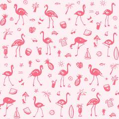 Flamingo party seamless vector pink color pattern