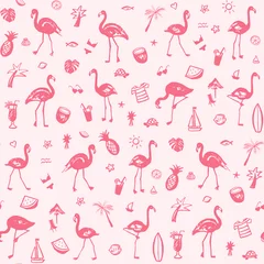 Afwasbaar Fotobehang Eenhoorns Flamingo partij naadloze vector roze kleurenpatroon
