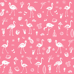 Flamingo party seamless vector pink color pattern