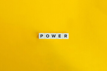 Power Word and Banner. Letter Tiles on Yellow Background. Minimal Aesthetics.