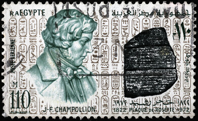 Jean-François Champollion on old egyptian postage stamp