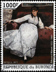 Woman painted by Edouard Manet on postage stamp