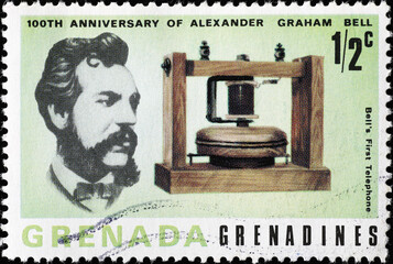 Anniversary of Alexander Graham Bell celebrated on postage stamp - obrazy, fototapety, plakaty
