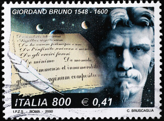 Bust of Giordano Bruno on italian postage stamp
