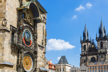 Naklejka premium Prague old town square and astronomical clock, Czech Republic