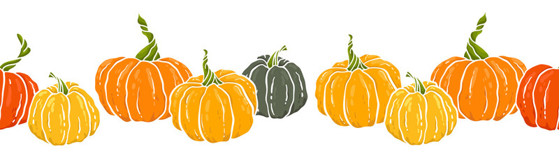 
Cute hand drawn pumpkin horizontal seamless pattern, hand drawn pumpkins - great as Thanksgiving background, textiles, banners, wallpapers, wrapping - vector design