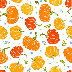 
Cute hand drawn pumpkin horizontal seamless pattern, hand drawn pumpkins - great as Thanksgiving background, textiles, banners, wallpapers, wrapping - vector design