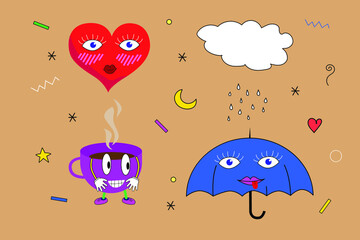 Vector image, set of funny cartoon characters