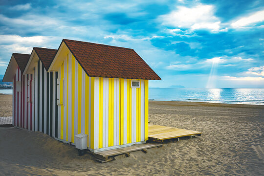 A changing booth on the beach of the sea coast