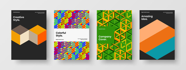 Unique geometric shapes handbill concept set. Creative company identity A4 design vector template collection.
