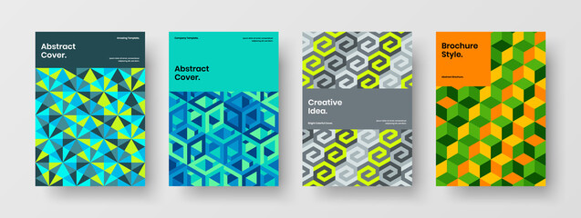 Original mosaic pattern corporate brochure layout composition. Bright flyer A4 vector design illustration bundle.