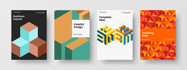 Minimalistic company identity design vector concept bundle. Simple mosaic tiles postcard layout composition.