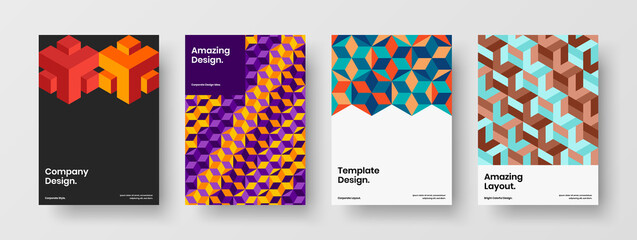 Obraz premium Modern geometric tiles catalog cover layout set. Trendy handbill A4 vector design illustration collection.