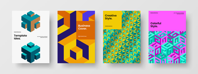 Trendy company cover A4 design vector concept set. Original mosaic pattern pamphlet template bundle.
