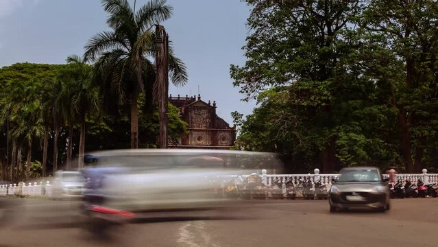 4K Timelapse footage of Tourists and devotees visiting Basilica of Bom Jesus a world heritage site at Old Goa, Goa. Saint Francis Xavier feast devotion of pilgrims