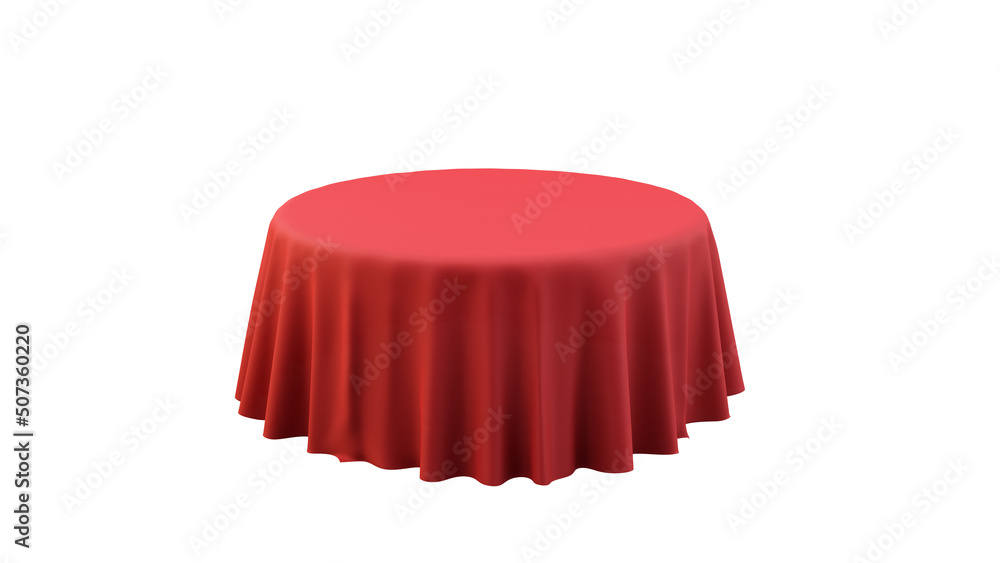Poster round table with red tablecloth. isolated illustration on a white background. 3d rendering.