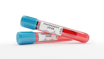 3d render of two blood collection tubes tested positive and negative for monkeypox virus