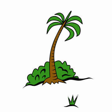 Vector cartoon illustration design of coconut trees and grass, a suitable object for relaxing on vacation