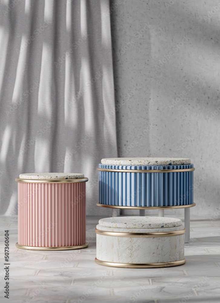 Aufkleber minimalist style of morandi color podium for product display. 3d rendering.